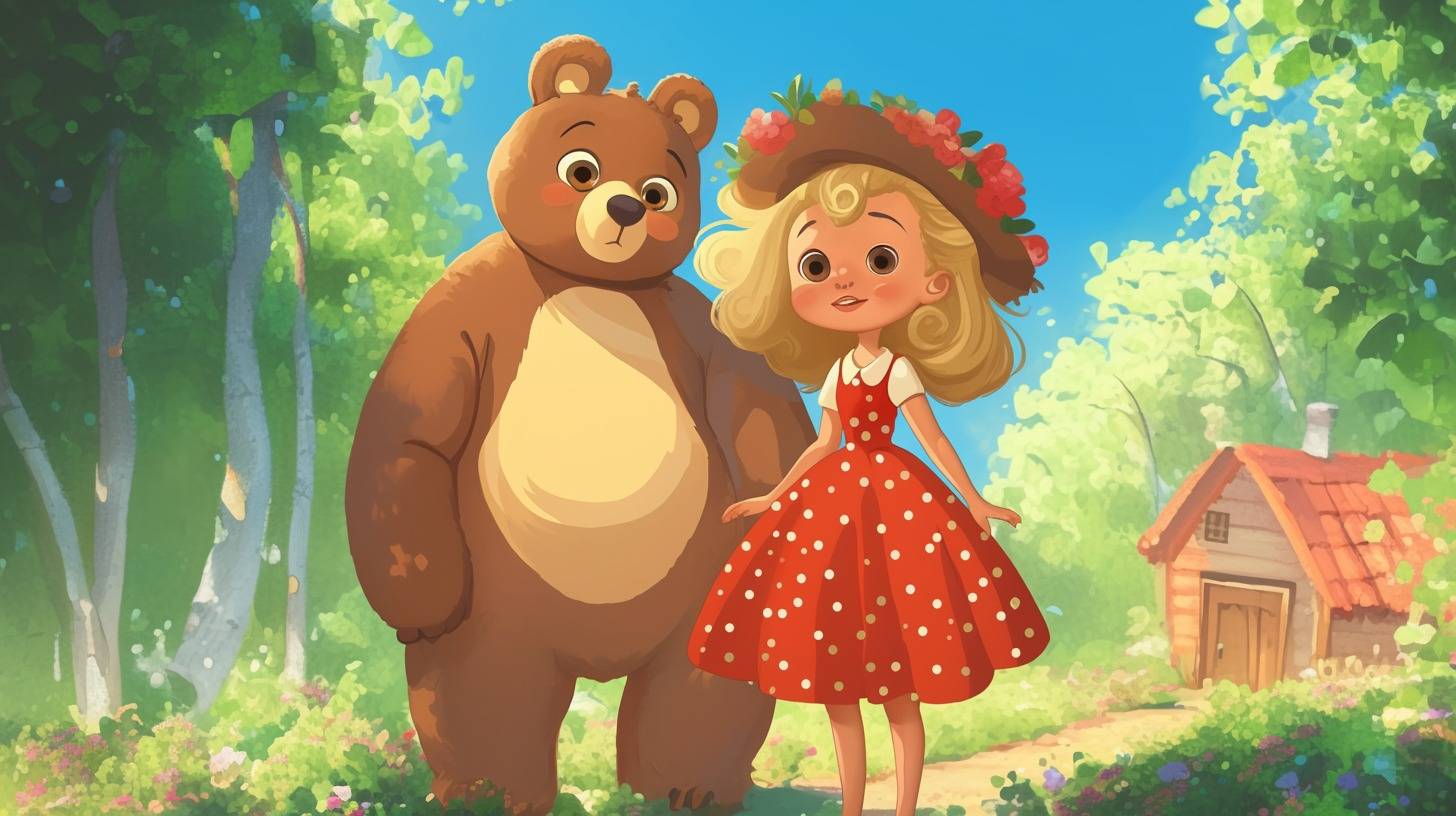 Doll and bear are dancing