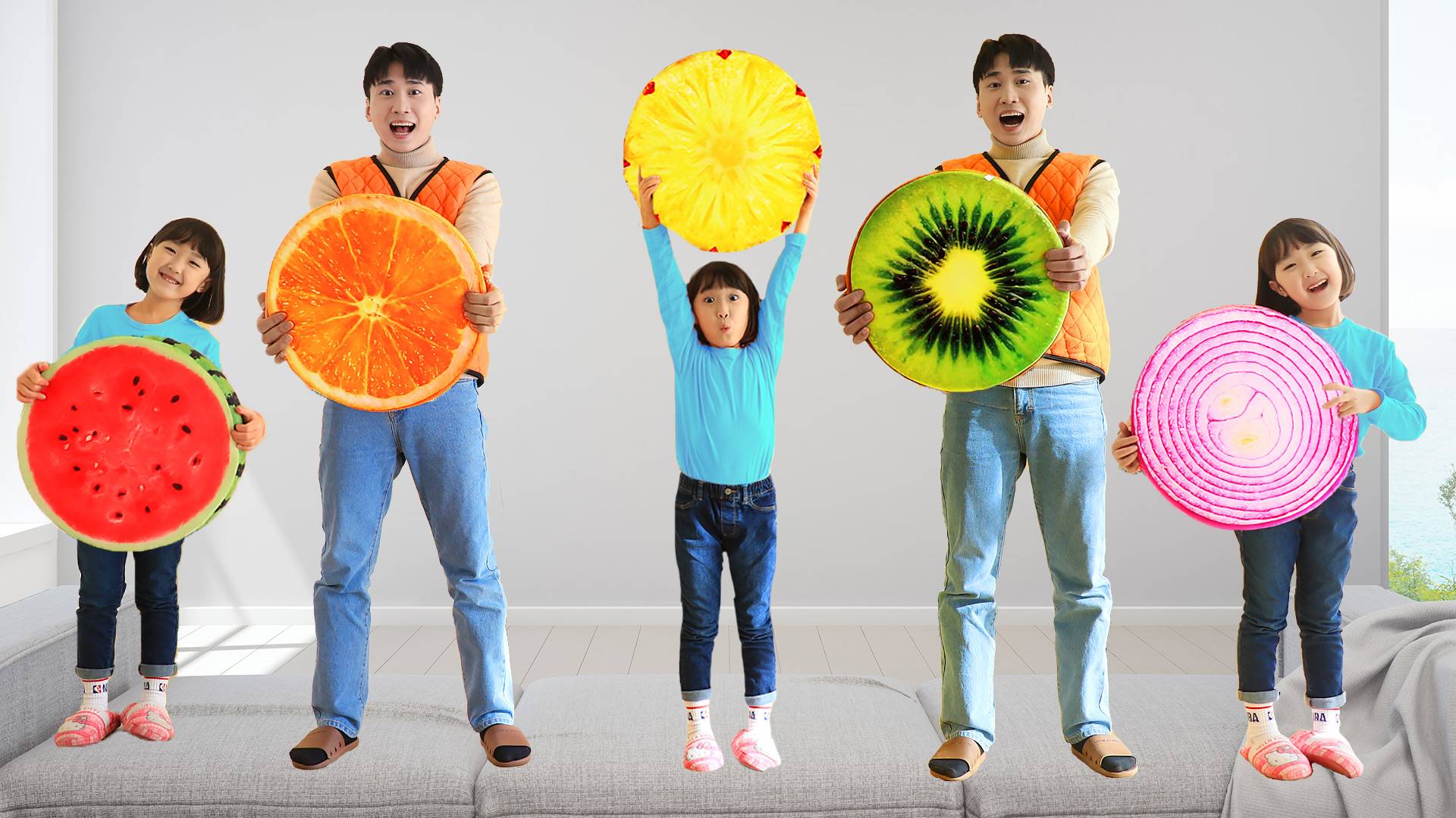 水果抱枕版 five little babies jumping on the bed趣味儿歌！