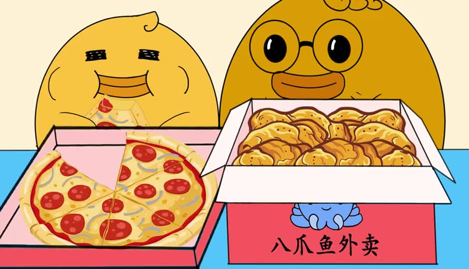 小蜜鸭深夜和爸爸一起吃炸鸡披萨