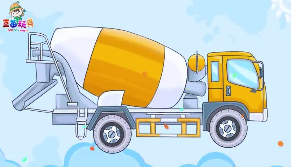 挖掘机，吊车，卡车，搅拌机一起建房子