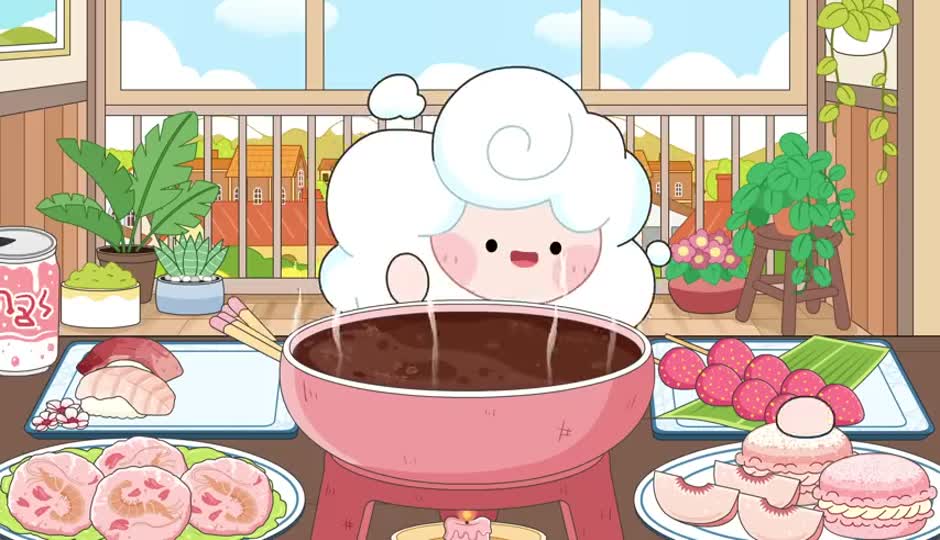 一桌子粉嫩嫩的食物，看着好有食欲